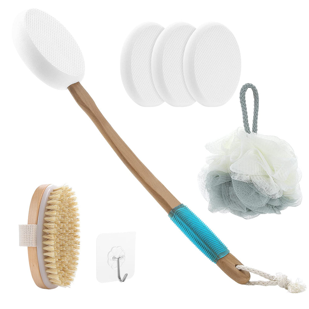 [Australia] - Topfinder Back Cream Applicator, Long Handled Body Lotion Tanning Moisturiser Applicator with Shower Scrubber Brush Loofah Bath Sponge 