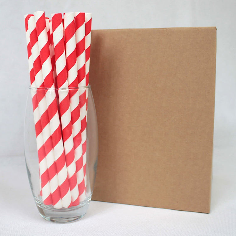 [Australia] - Bright Red & White Striped Paper Straws (10mm x 200mm) - Pack Size 200 - Biodegradable / Eco-Friendly / Highly Durable / Food Safe / Ideal for Milkshakes & Smoothies 