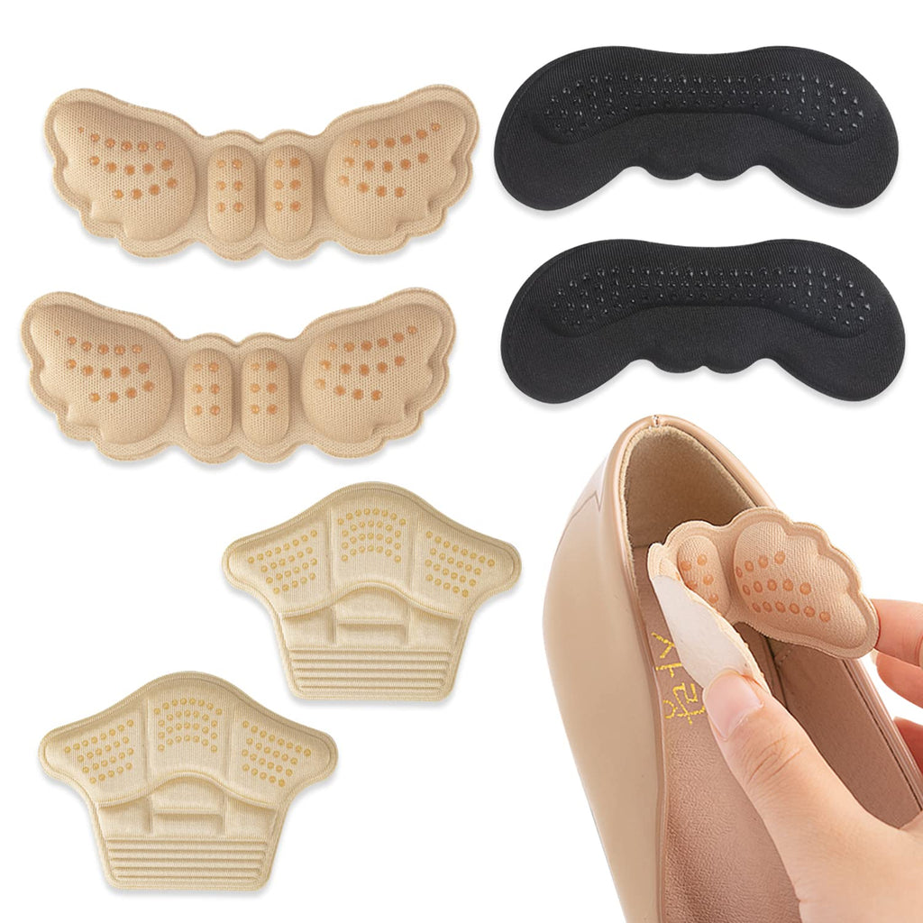 [Australia] - GWAWG Heel Grips 3 Pairs Shoe Pads Thick Cushion Inserts Back Insoles for Shoes Too Big Self-Adhesive Anti-Slip Apricot Black 