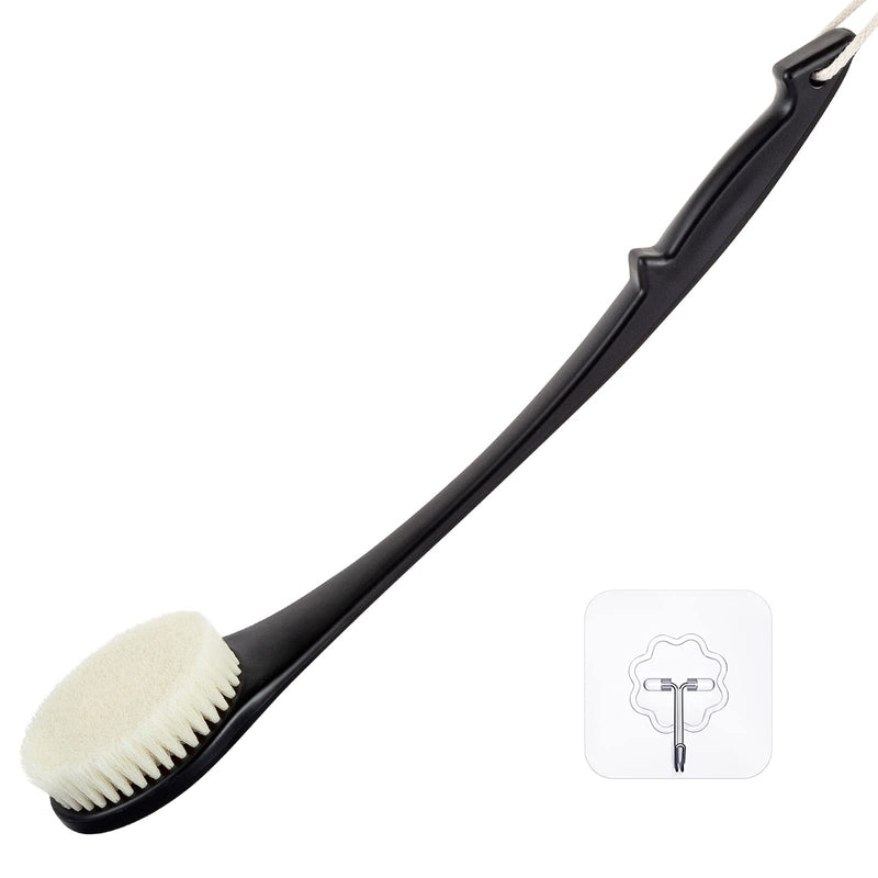 [Australia] - Body Brush Back Scrubber, 17 in Never Mold Back Brush Long Handle for Shower, Exfoliating Brush Dry Brushing Body Brush for Men Women Elderly Deep Exfoliation Soft Glowing Skin (Black) Black 
