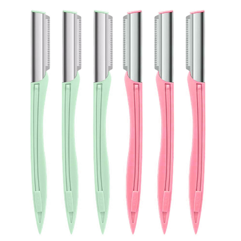 [Australia] - Eyebrow Razor for Women 6 Pieces, Facial Razor for Men with Cover, Hair Trimmer Face Razor, Multi Purpose Facial Hair Removal Blades Eyebrow Shaper Tool - Pink & Green 