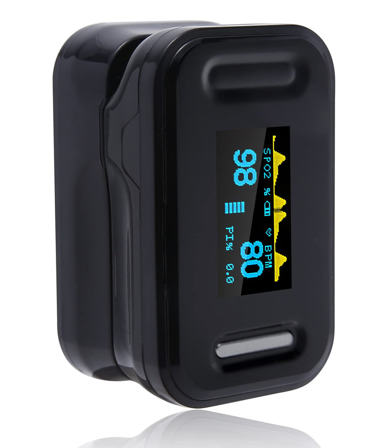 [Australia] - Pulse Oximeter UK, Oximeter adhere to NHS Guidance, Blood Oxygen Fingertip Heart Rate Saturation Monitor – Sp02 Levels, CE Certified, All Age Group, Includes Lanyard, Manual & Batteries Regular Black 