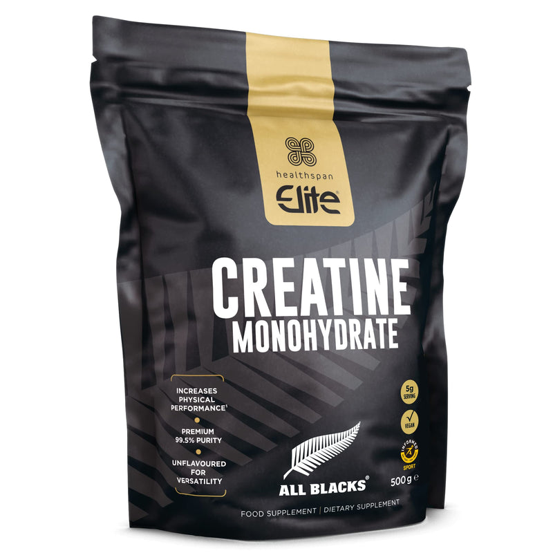 [Australia] - Healthspan Elite All Blacks Creatine Monohydrate (500g) | Increase Physical Performance & Intensity | Use During Exercise, or Pre/Post-Workout | Unflavoured | Vegan 