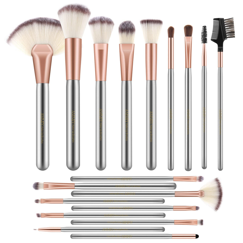 [Australia] - AMMIY Professional Make-Up Brush Set for Woman, 18 Pcs Cosmetic Brushes Makeup Brush Kit for Concealer, Foundation, Blush, Highlight, Loose Powder and All Other Makeup Powders ‎Champagne Gold 18 Makeup Brushes 