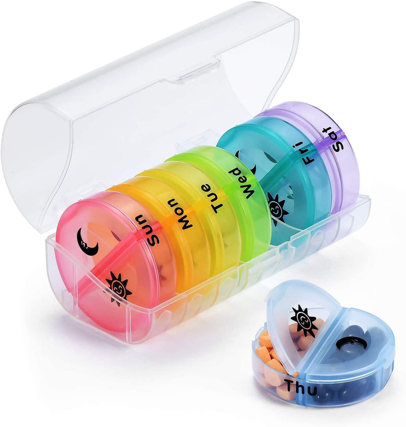 [Australia] - 7 Day Pill Box Organiser,Rainbow Pill Boxes 7 Day 2 Times a Day am and pm,Weekly Pill Box with Moisture-Proof Design for Purse and Pockets(Transparent) Transparent 