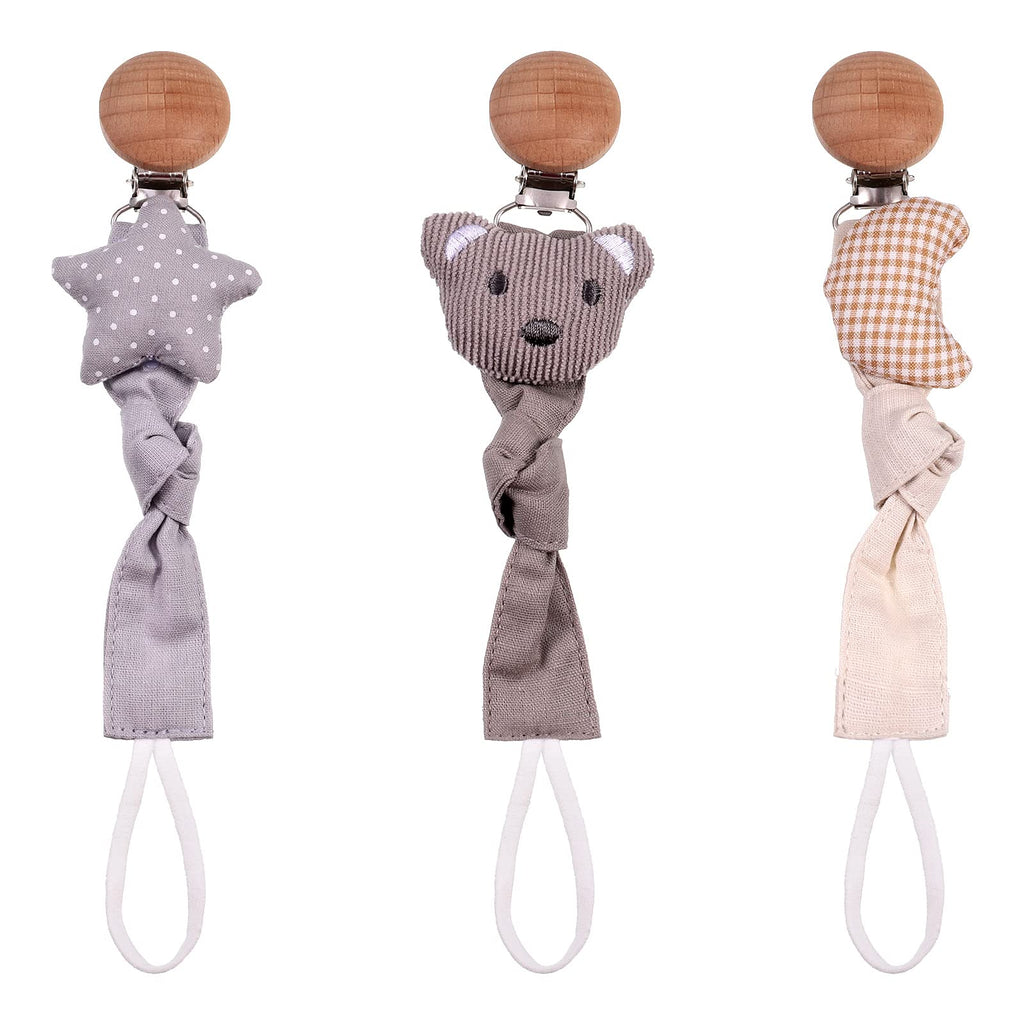 [Australia] - RosewineC 3 Pcs Dummy Clips,BPA Free Soother Pacifier Chain Holder Clips, Personalised Dummy Strap for Unisex Boys Girls Baby and Newborn(Brown+Grey) Brown+Grey 