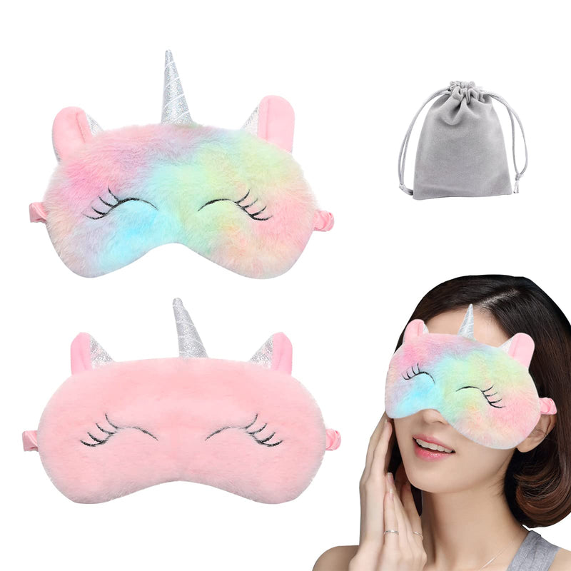 [Australia] - 2Pcs Cute Sleep Mask, Unicorn Cartoon Eye Mask for Travel Nap Sleep Lunch Break Overnight Party, Soft Plush Blindfold Eye Covers for Women Girls Kids Style2 