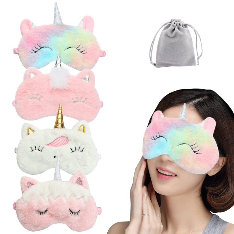 [Australia] - 4 Pcs Cute Unicorn Sleep Mask Animal Unicorn Sleep Mask Soft Plush Blindfold Eye Covers for Sleeping Women Girls Kids Style5 