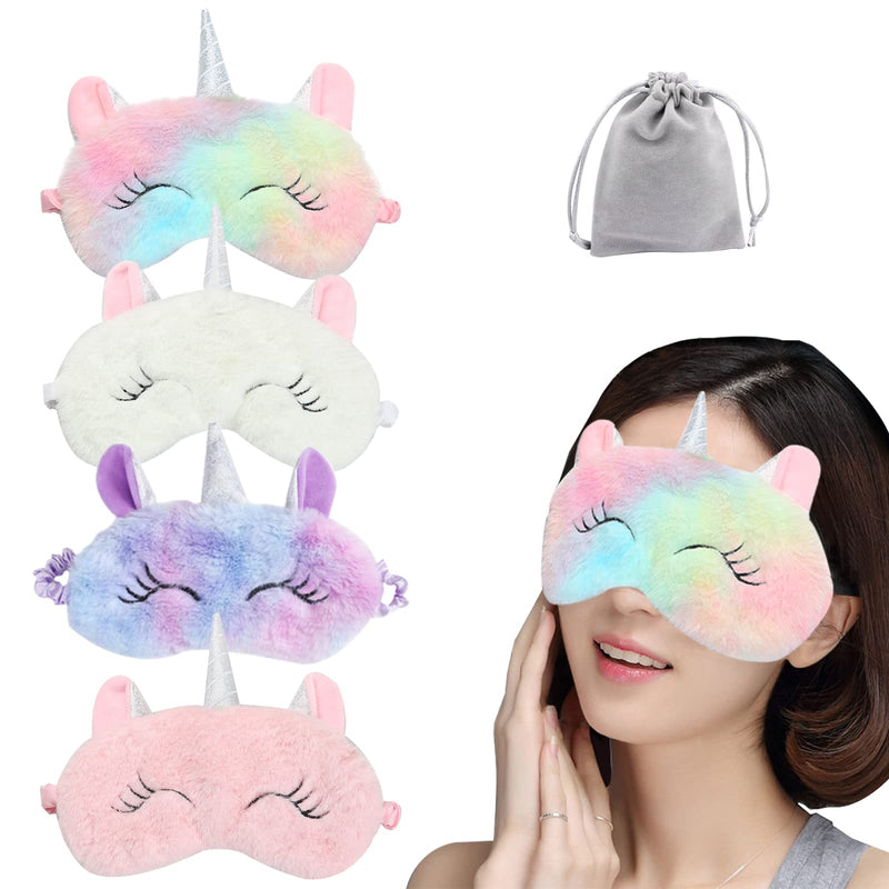 [Australia] - 4Pcs Cute Sleep Mask, Unicorn Cartoon Eye Mask for Travel Nap Sleep Lunch Break Overnight Party, Soft Plush Blindfold Eye Covers for Women Girls Kids Style3 