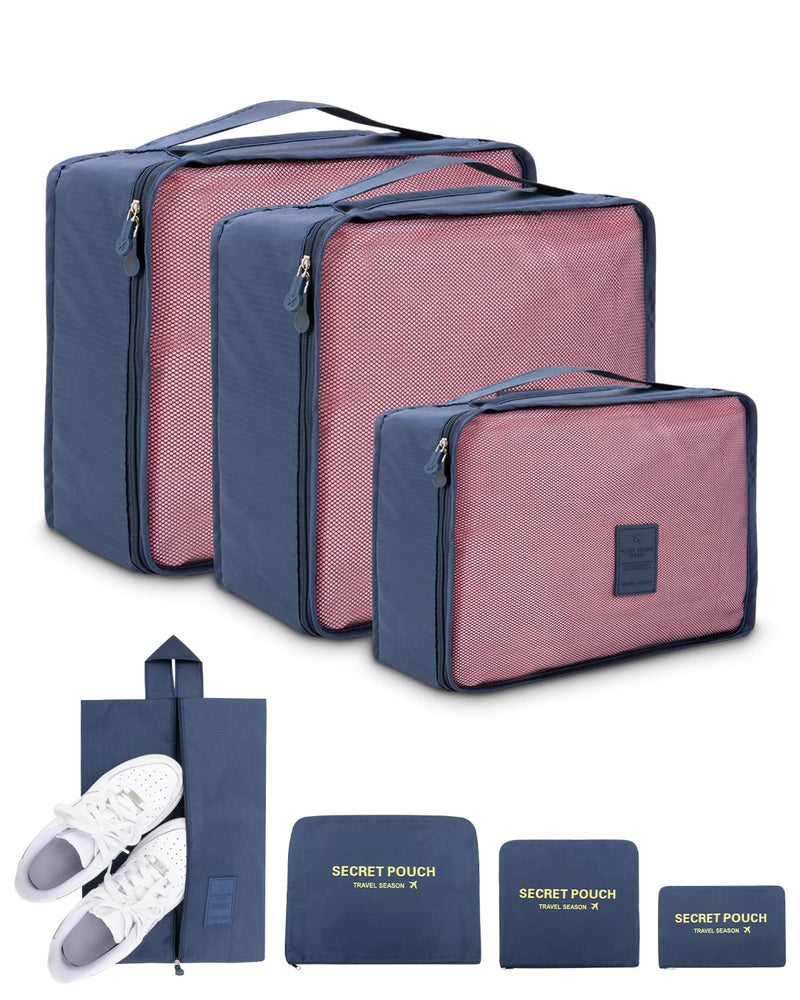 [Australia] - Packing Cubes for Suitcase, Fageny 7 Sets Travel Organiser Packing Bags Travel Luggage Organizers for Clothes Makeup Toiletry Shoes Dark Blue 