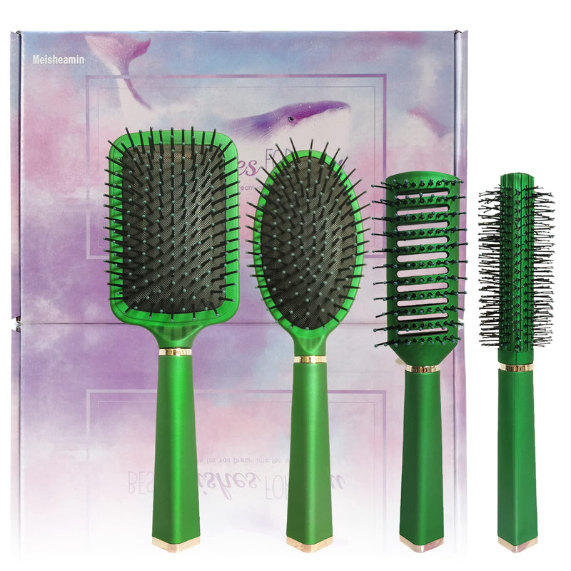 [Australia] - 4 Pcs Hair Brush Set,Anti Static Massage Oval Comb,Detangling Brush Round Hair Brush Vent Hair Brush ,Professional Styling Hair Brush for Men Women Pearlescent Green 