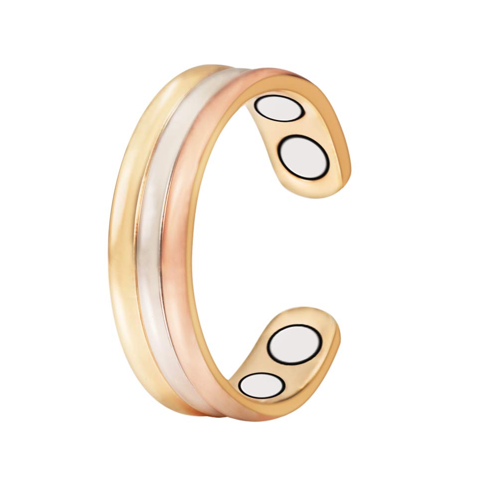 [Australia] - EnerMagiX Tri Tone Pure Copper Rings, Magnetic Rings for Women with 4 Magnets, Fashion Jewelry for Ladies 