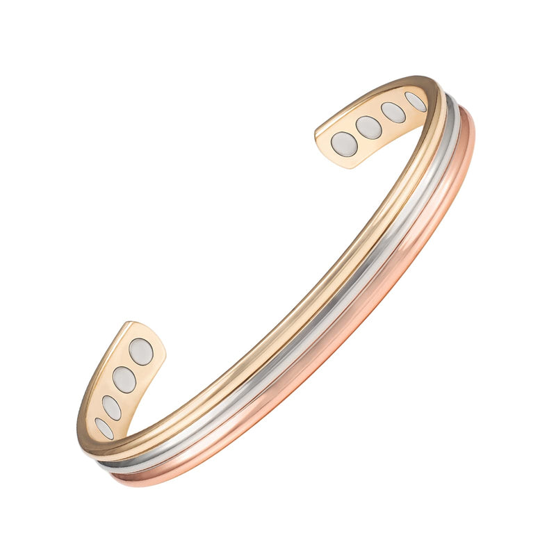 [Australia] - EnerMagiX Tri Tone Magnetic Copper Bracelets for Women or Men, Copper Bangles with 8 Magnets, 6.5'', Adjustable Size, Women's Day Gift for Mom, Wife 
