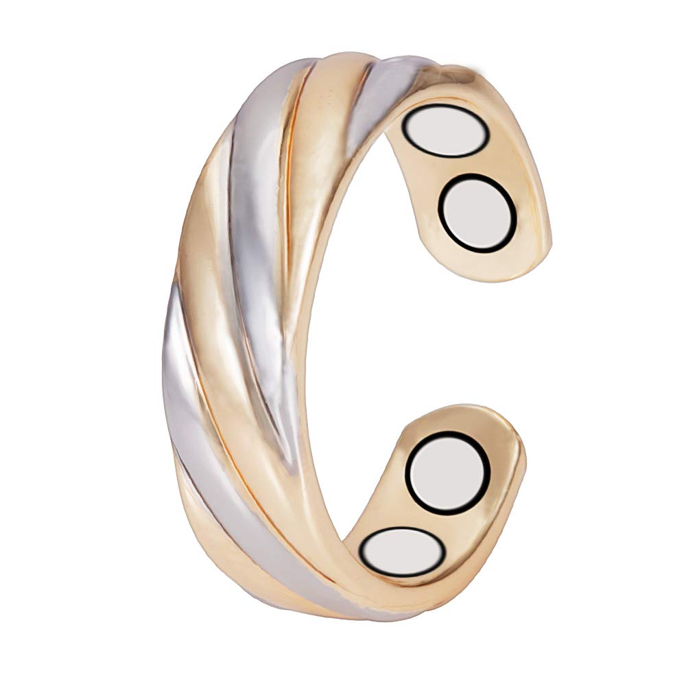 [Australia] - EnerMagiX Two Tone Gold & Silver Copper Magnetic Ring, Pure Copper Ring for Women, Adjustable Open Ring, Gift for Mom & Wife 