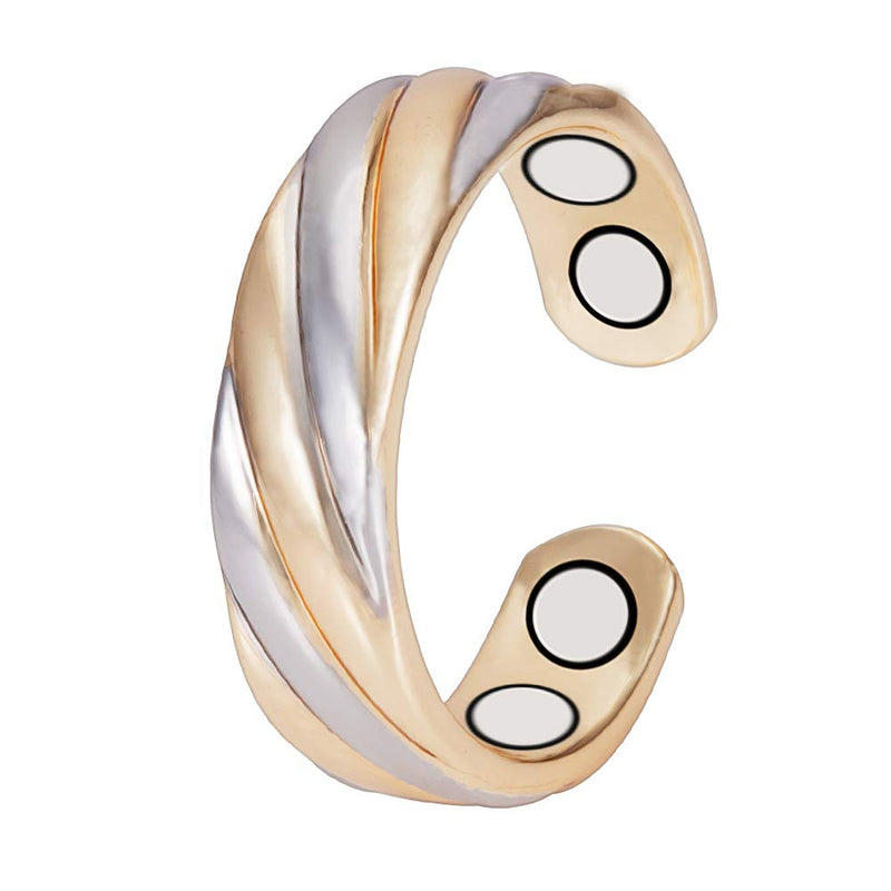 [Australia] - EnerMagiX Two Tone Gold & Silver Copper Magnetic Ring, Pure Copper Ring for Women, Adjustable Open Ring, Gift for Mom & Wife 