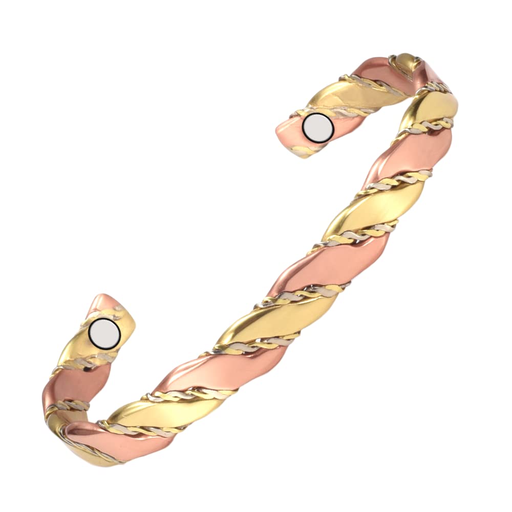 [Australia] - EnerMagiX Tri Tone Magnetic Copper Weave Bracelets for Women or Men, Copper Bangle with 8 Magnets, Adjustable Size, Women's Day Gift 