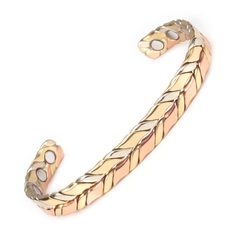 [Australia] - EnerMagiX Tri Tone Magnetic Copper Weave Bracelets for Women or Men, Copper Bangle with 8 Magnets, Adjustable Size, Women's Day Gift for Mom, Wife 