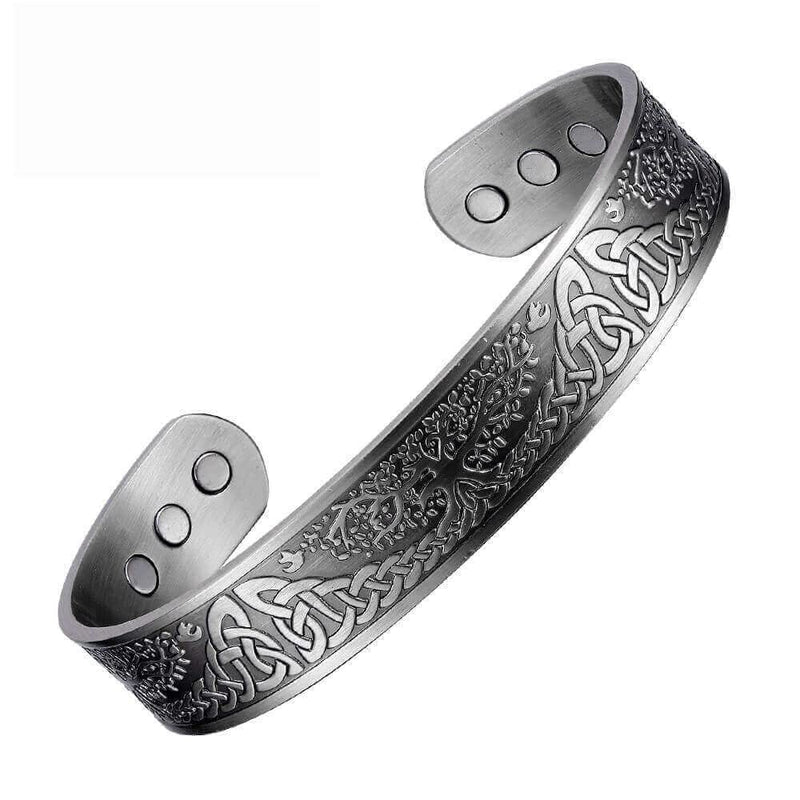 [Australia] - EnerMagiX Copper Magnetic Bracelet for Men Women Bracelet, Tree of Life Soild Copper Cuff Bangle with 6 Magnets, Adjustable Size (Silver) 