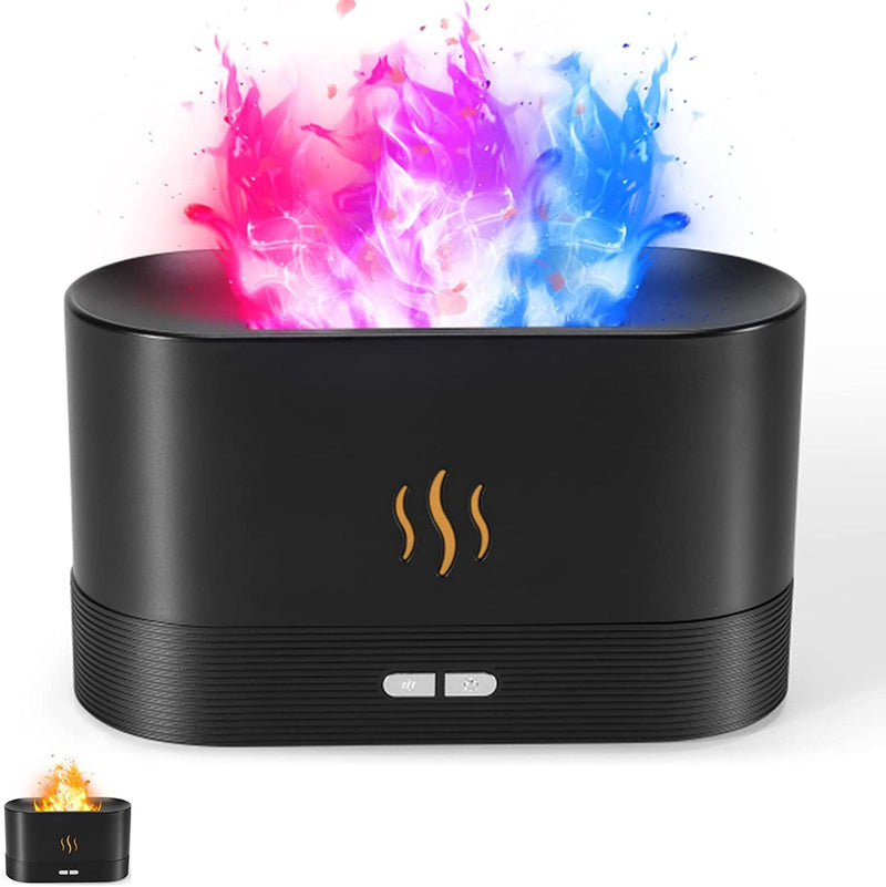 [Australia] - Flame Air Aroma Diffuser Humidifier, 7 Flame Color Noiseless Essential Oil Diffuser for Home,Office,Yoga with Auto-Off Protection (Black) Black 