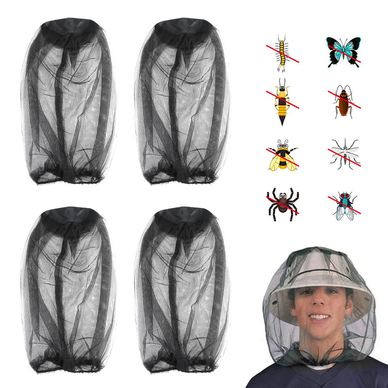 [Australia] - 4 pack Black Head Net Mesh, Mosquito Head Net Bigger Size for Mosquito Bugs Face Head Neck Relief from Mosquito Bite for Outdoor Hiking Camping Fishing Walking 