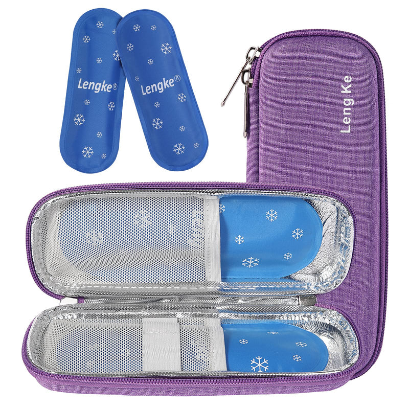 [Australia] - BOMKEE Insulin Cooler Travel Case, Diabetic Insulin Pen Case Portable Insulin Cooling Bag Carrying Organizer for Insulin Pens Diabetic Supplies with 2 Ice Pack Purple 