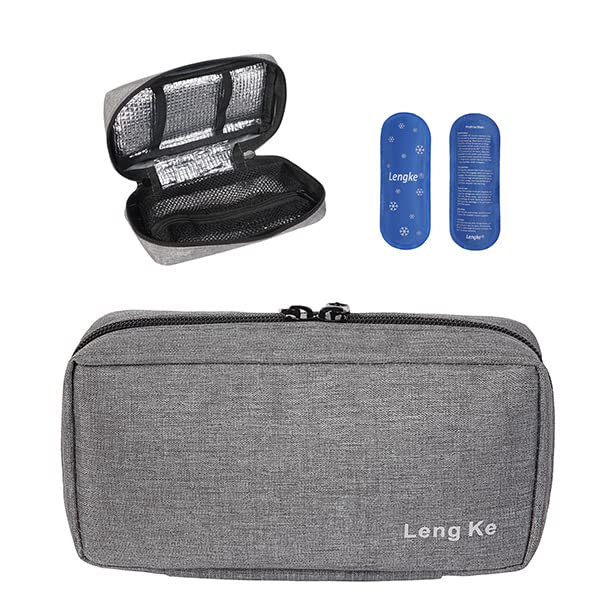 [Australia] - Insulin Cooling Case Pack,Travel Medicine Organizer,Portable Diabetic Supplies Cooler Handy Bag Pouch with 2 Ice Gel Pack (Grey) Grey 