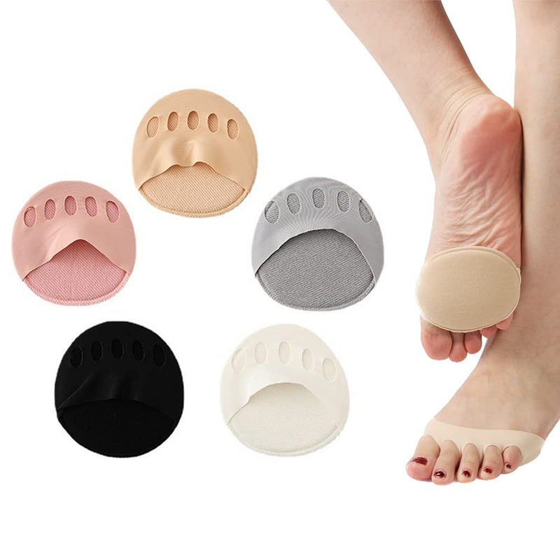 [Australia] - 5 Pairs Metatarsal Pads Invisible Half Palm Socks Fingerless Socks Forefoot Pads Reusable Cushions for Alleviating Foot Problems Shock Absorption 