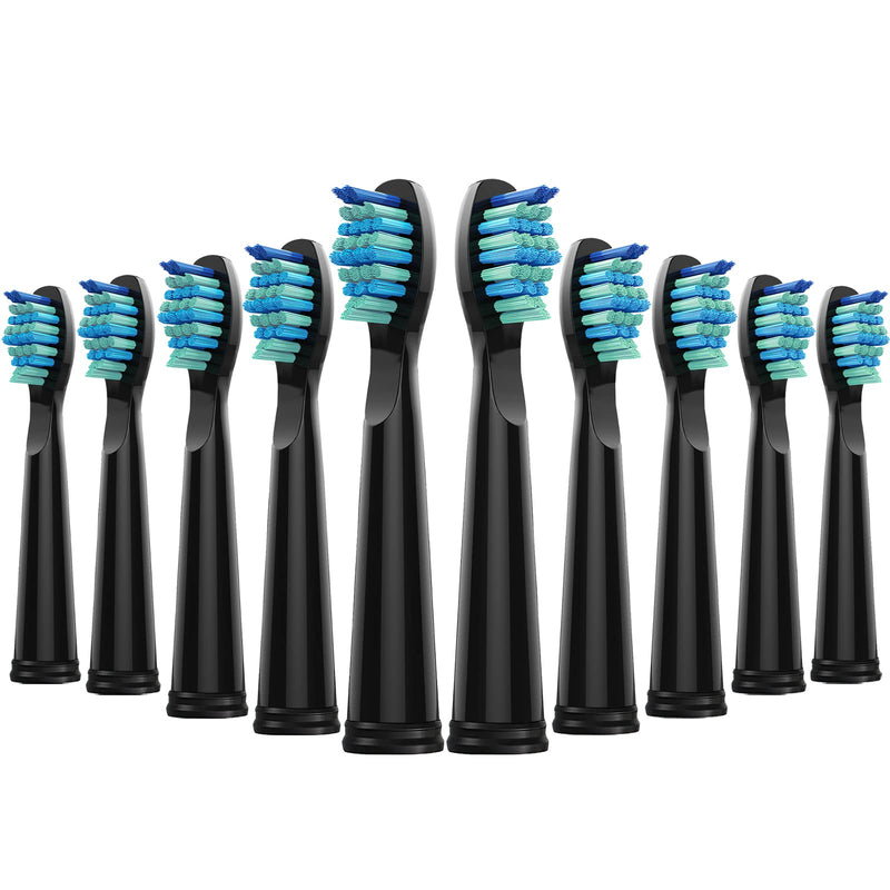 [Australia] - 10 Pack Toothbrush Heads Compatible for Fairywill Toothbrush Heads FW-507/508/515/551/917/959/2011, FW-D1/FW-D3/FW-D7/FW-D8, Most SG Series, HP126A, TB-5 Moderately Soft Bristles Brush (Black) Black 