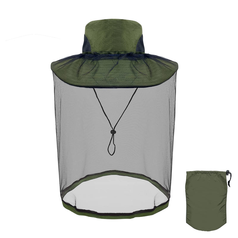 [Australia] - Midge Head Net Hat, Grey Nylon Mosquito Head Net with Hat, Portable Face Net Mesh with Hat for Outdoor Hiking Camping Climbing Fishing and Walking Green 