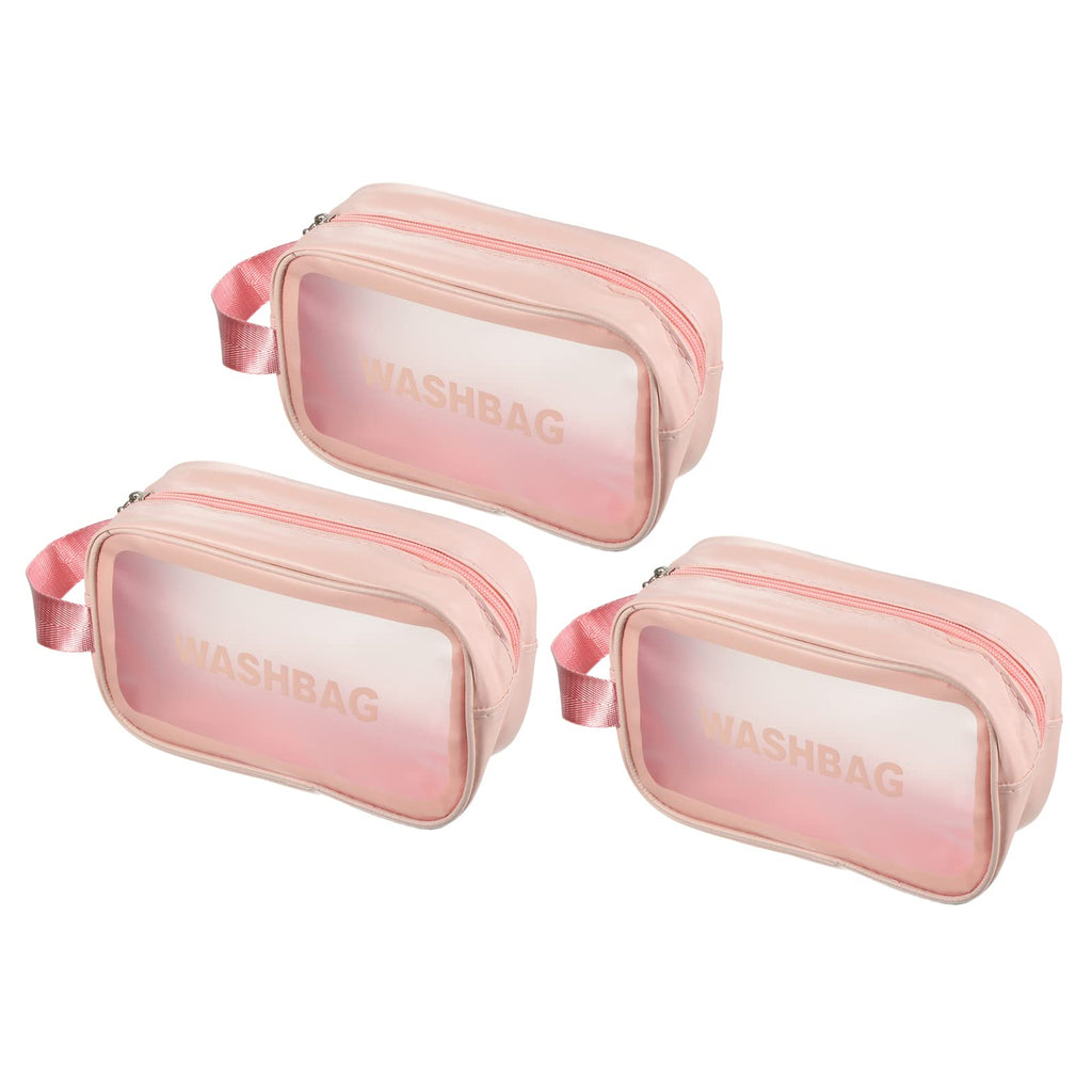 [Australia] - PATIKIL 4.7"x8.3"x2.8" Clear Toiletry Bag, 3 Pack PVC Makeup Bags Cosmetic Pouch with Zipper Handle for Travel Home Storage, Pink 