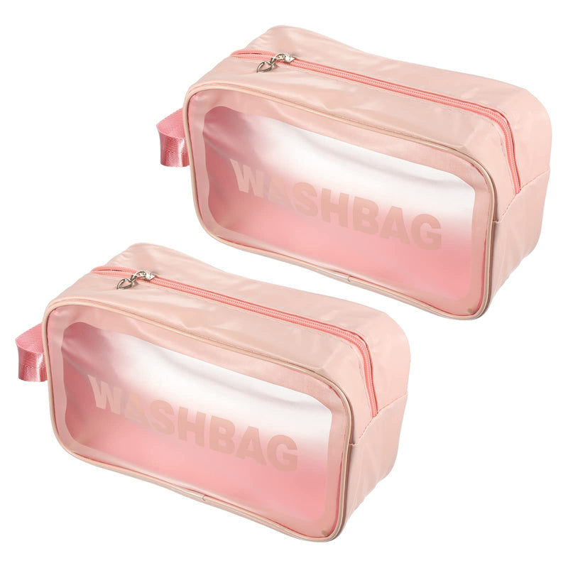 [Australia] - PATIKIL 5.9"x9.8"x3.7" Clear Toiletry Bag, 2 Pack PVC Makeup Bags Cosmetic Pouch with Zipper Handle for Travel Home Storage, Pink 