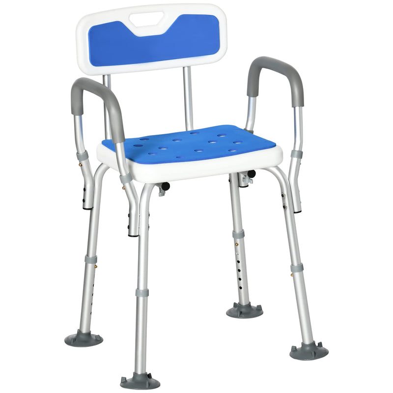 [Australia] - HOMCOM EVA Padded Shower Chair for the Elderly and Disabled, Height Adjustable Shower Stool with Back and Arms, 4 Suction Foot Pads, Blue 