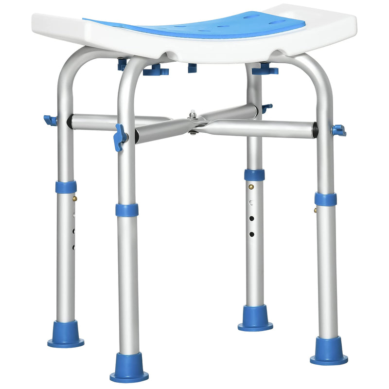 [Australia] - HOMCOM Shower Chair for the Elderly and Disabled, Adjustable Padded Shower Stool with Built-in Handle and Non-slip Suction Foot Pads, Blue 
