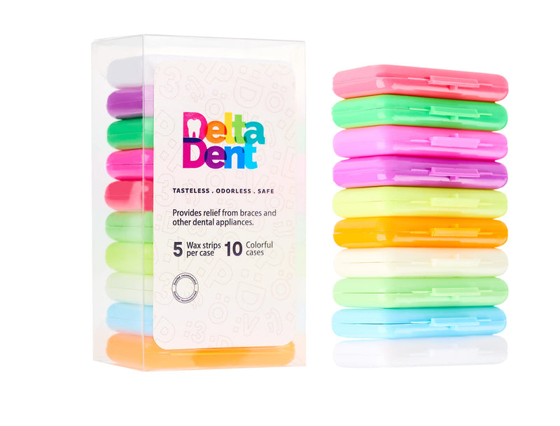 [Australia] - DeltaDent - Orthodontic Wax 10 Pack - 50 Premium Orthodontic Wax Strips in Colour Cases -Dental Wax for Braces - Unscented & Flavorless 