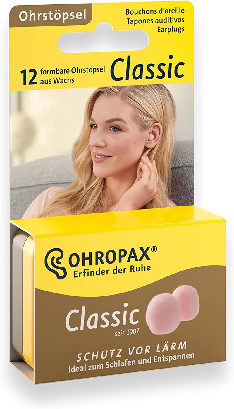[Australia] - Ohropax Classic Wax Ear Plugs - Moldable Wax Ear Plugs for Sleep, Rest, Noise Reduction - 1 Pack (12 Ear Plugs) 