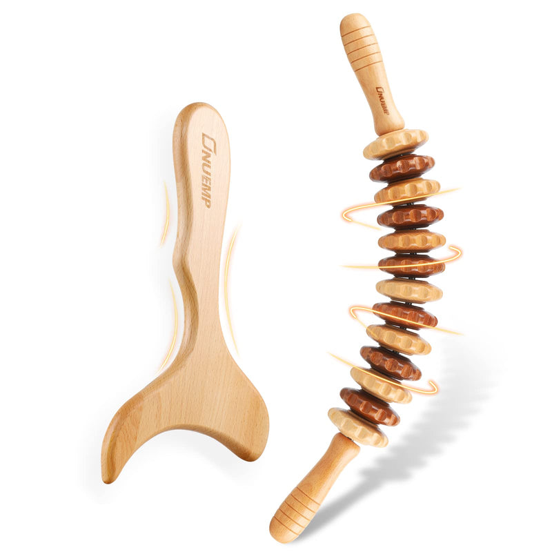 [Australia] - 2-in-1 Wooden Therapy Massage Tools Set Wood Maderoterapia Kit or Lymphatic Drainage Massage Roller Kits for Muscle Relaxation, Body Shaping, Gua Sha Massage, Anti Cellulite, Beech 