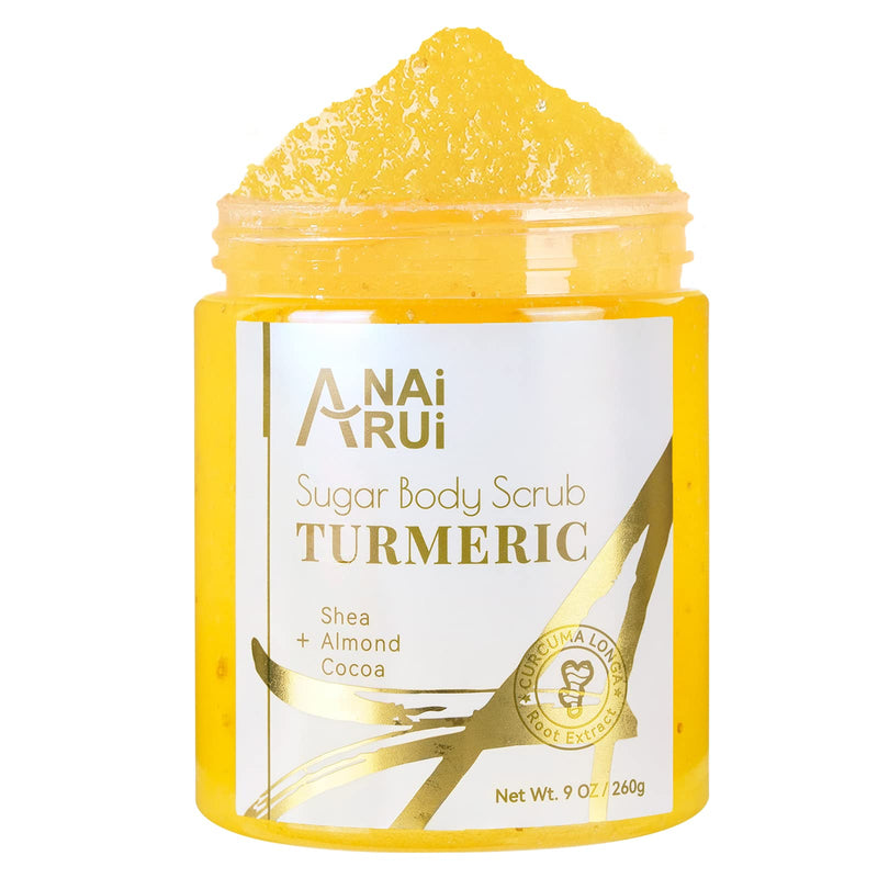 [Australia] - ANAiRUi Turmeric Body Scrub, Glow Face Real Sugar Scrub for & Hyperpigmentation Dark Spots, Exfoliating, Moisturizing Glowing Sweet Orange Scent, 260 g (Pack of 1), 9.0 fluid_ounces 