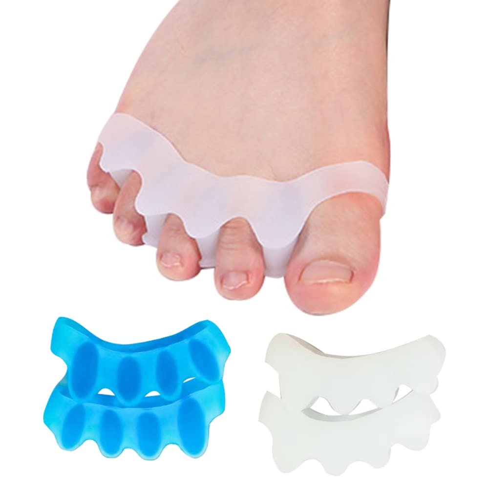 [Australia] - 2Pair Toe Separators, Soft Gel Spacers, Toe Straighteners for Therapeutic Relief from Plantar Fasciitis, Hammer Toes, Claw Toes, Overlapping Toes - (Blue and Clear) 