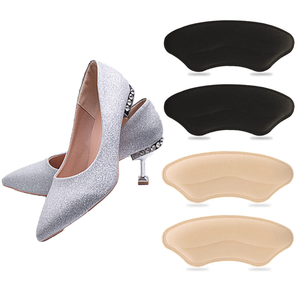 [Australia] - DFsucces 2 Pairs Heel Pads,Self Adhesive Shoe Pads,High Heels Cushion Pads,Heel Protectors, Perfect Heel Pads for Men and Women(Apricot, Black) 