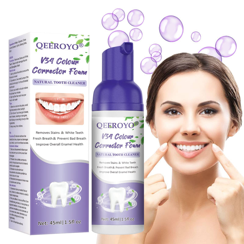 [Australia] - V34 Foam Colour Corrector, Purple Teeth Whitener, Teeth Stain Removal, Ultra Fine Mousse Foam for Teeth Whitening, Teeth Whitening Booster, 45ml 