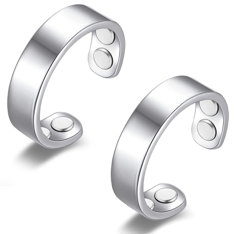 [Australia] - Vicmag 4X Strength Magnetic Copper Rings for Women Magnet Rings with 4X 3500 Gauss Magnets 100% Solid Pure Copper Adjustable with Jewelry Gift Box 2PCS (Silver) Silver 