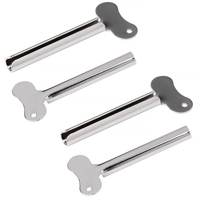 [Australia] - 4 Pcs Metal Tube Toothpaste Squeezer Key Stainless Steel Toothpaste Tube Silver Key Dispenser Tube Squeezer Roller for Toothpaste Cosmetic Oil Cream Paint Squeezer 
