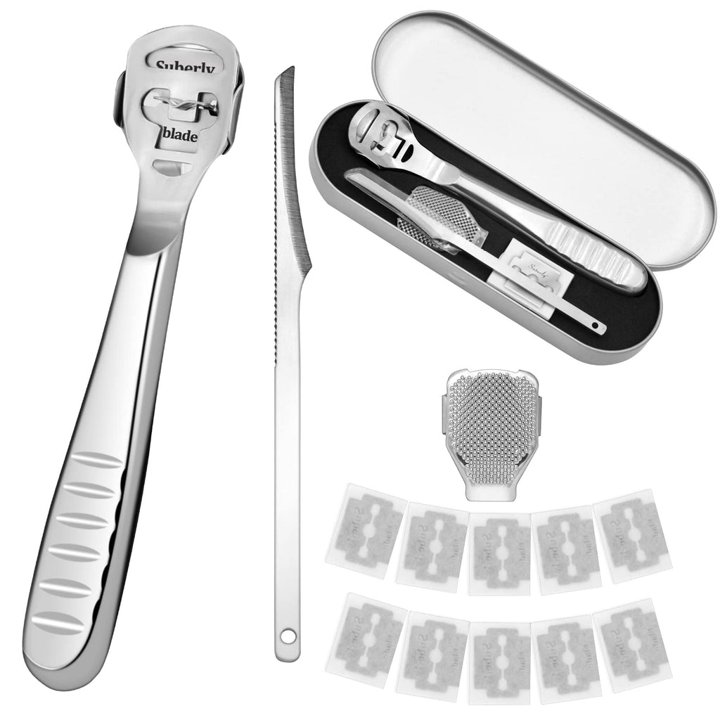 [Australia] - SUSSURRO Foot Scraper, 13PCS Foot Files for Hard Skin with 10 Replacement, Stainless Steel Callus Pedicure Remover Foot File Feet Care Pedicure Set(Silver) 