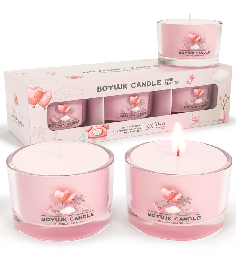 [Australia] - Candles Gifts for Women | Scented Candles Gift Set for Anxiety | 3 Scented Filled Votive Candles | Relaxation Gifts for Women (Pink Season Collection) Pink 