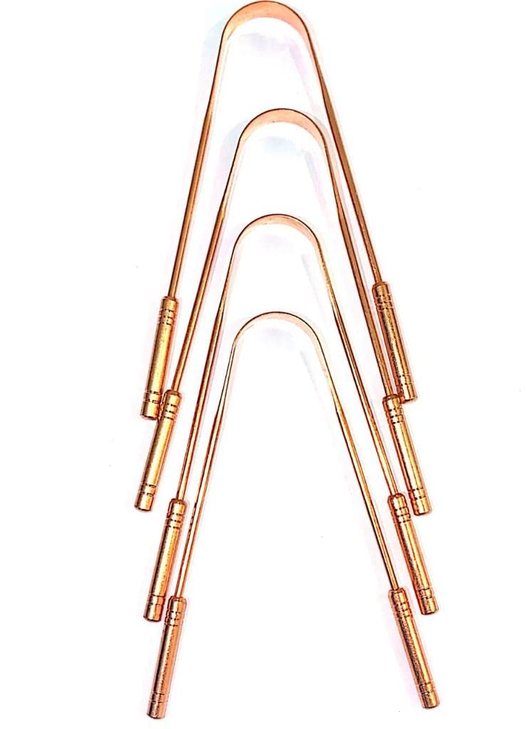 [Australia] - 4 Pack Copper Tongue Cleaner Scraper Fights Bad Breath Treatment for Adults Kids Oral Care Hygiene, Thick Safe Blunt Edges Flexible handle and Comfortable Grip 