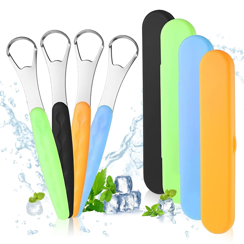 [Australia] - 4 Pcs Tongue Scraper,Tongue Scraper with Case Cleaner Stainless Steel Tongue Brush Set for Adults & Kids,Toungescraper with Travel Case Tongue Scrapers for Adults Kids - Oral Hygiene & Fresh Breath 4 Pieces 