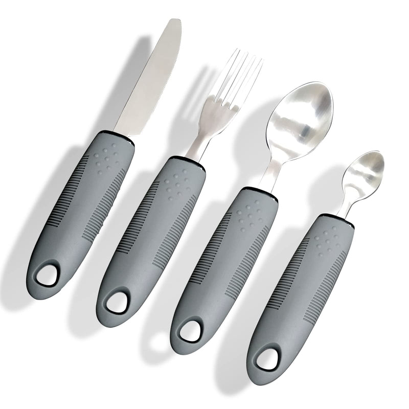 [Australia] - Yuflen 4-Piece Easy Grip Cutlery Set with Thick Handle Disabled Eating Aid Cutlery Non-Slip Handles for Disabled Arthritis Parkinsons Elderly or People with Tremors 