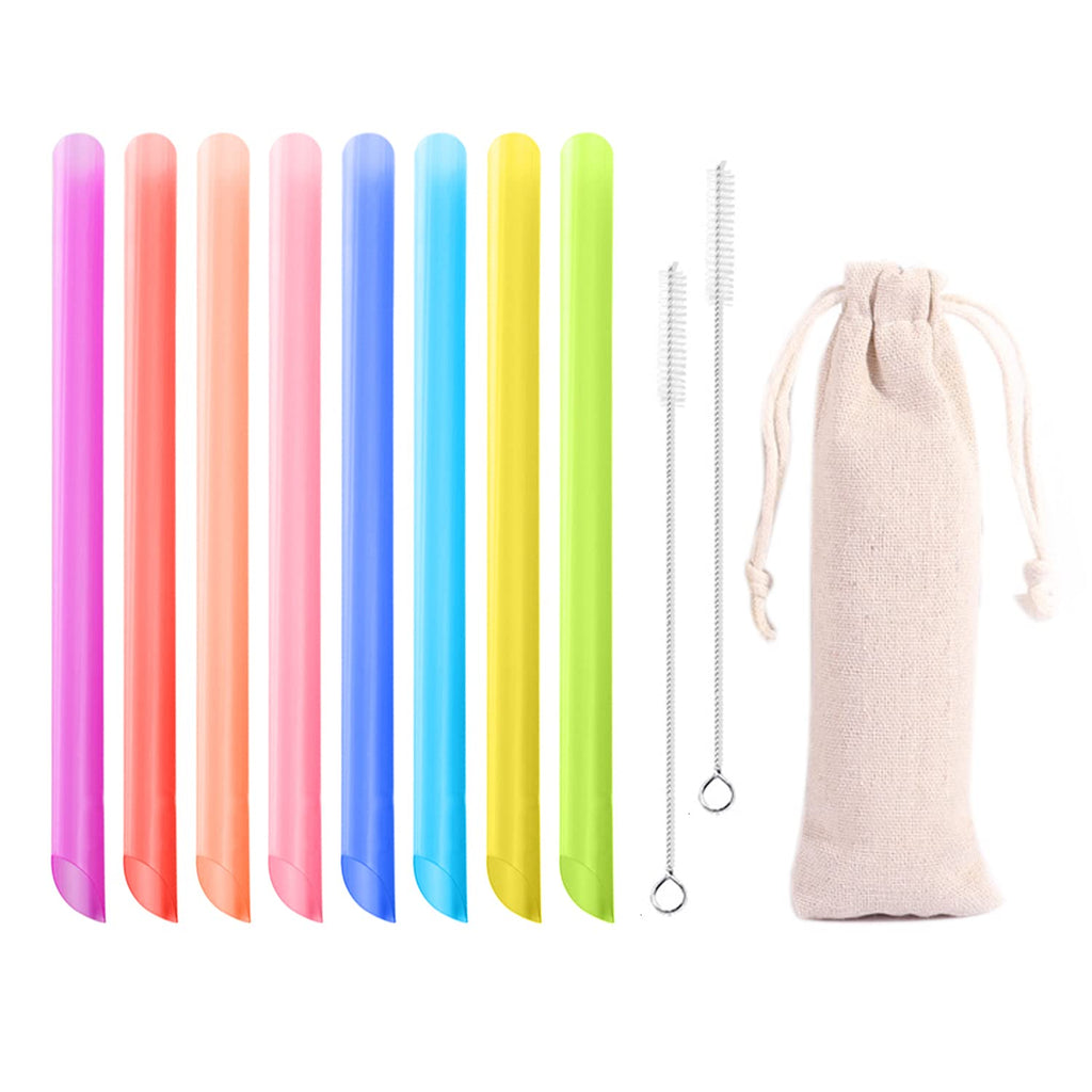 [Australia] - 8 Straws with 2 Straw Cleaning Brushes, 1 Storage Bag, Bubble Tea Straws, Reusable, Thick Plastic Straws for Smoothie Cups, Cocktails 