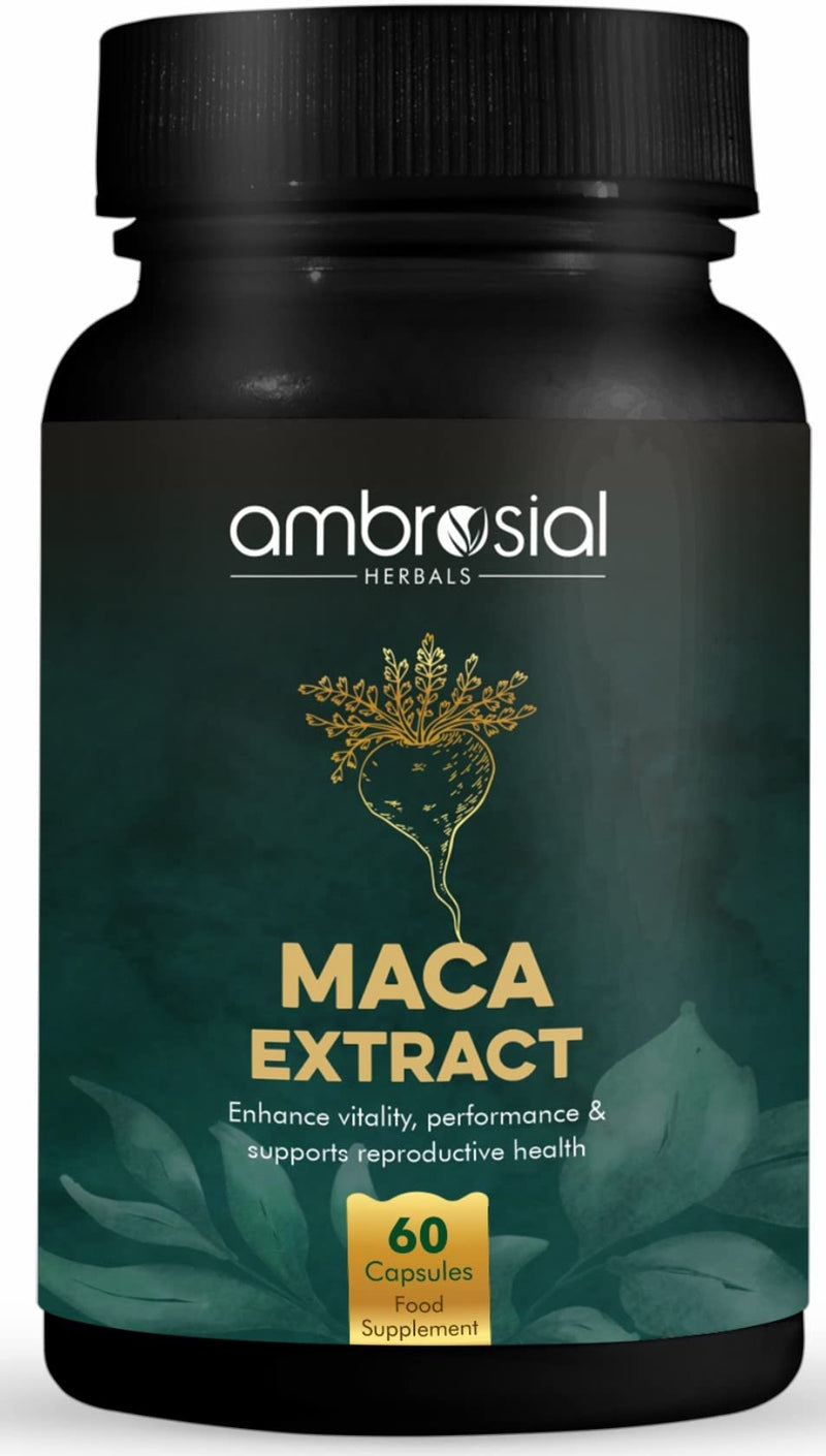 [Australia] - Ambrosial Maca Root Capsules for Women & Men | High Strength 500 mg Maca Powder per Capsule | Supports Building Stamina & Energy | 60 Vegan Capsules 