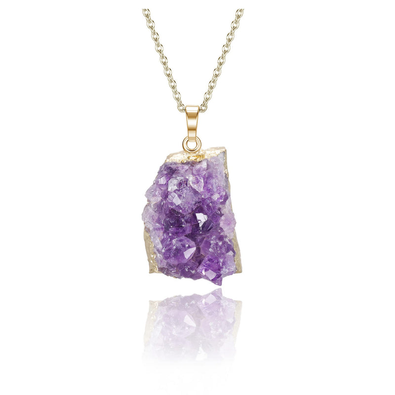 [Australia] - CrystalTears Amethyst Healing Crystal Necklace Natural Raw Amethyst Quartz Crystal Cluster Stone Pendant Necklace for Women Girls Christmas Mother's Day Gift #2 